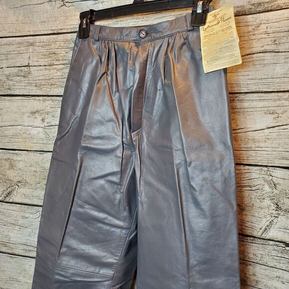 Vintage Gray Leather Pleated Straight Leg Trousers Size 9/10 NWT